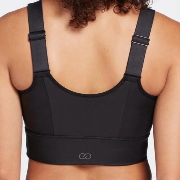 CALIA by Carrie Underwood Black Faux Leather Sculpt Seamed Crop Sports Bra M - Picture 2 of 14